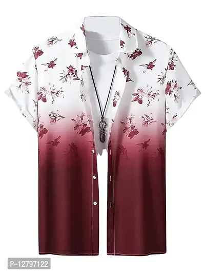 BLUECORP ENTERPRISE Men Regular Fit Floral Print Cut Away Collar Casual Shirt (X-Large, Maroon)-thumb0