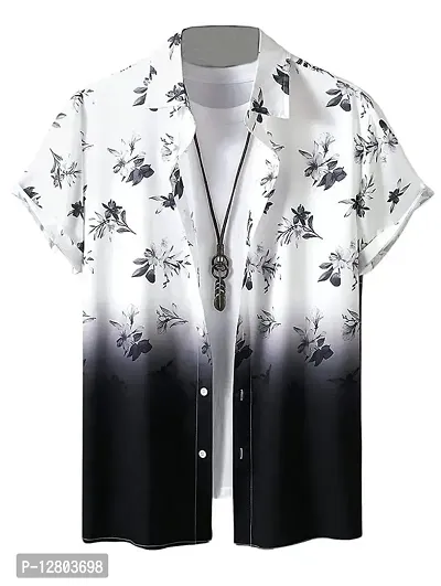 BLUECORP ENTERPRISE Men Regular Fit Floral Print Cut Away Collar Casual Shirt (Small, Black)-thumb0