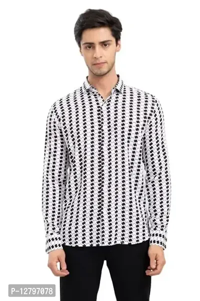 BLUECORP ENTERPRISE Men Regular Fit Striped Mandarin Collar Casual Shirt (Small, White)