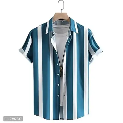 BLUECORP ENTERPRISE Men Regular Fit Striped Mandarin Collar Casual Shirt (Large, 63)-thumb0