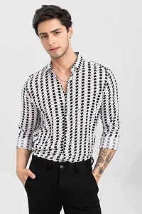BLUECORP ENTERPRISE Men Regular Fit Striped Mandarin Collar Casual Shirt (Small, White)-thumb2