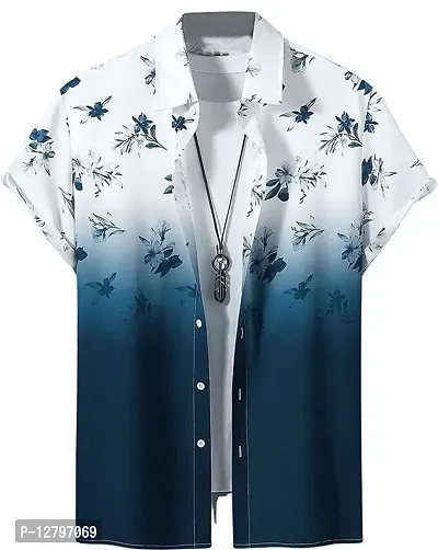BLUECORP ENTERPRISE Men Regular Fit Floral Print Cut Away Collar Casual Shirt (Small, Blue)