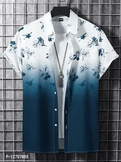 BLUECORP ENTERPRISE Men Regular Fit Floral Print Cut Away Collar Casual Shirt (Small, Blue)-thumb3