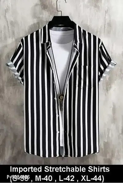 Classic Polyester Spandex Striped Casual Shirts for Mens-thumb0