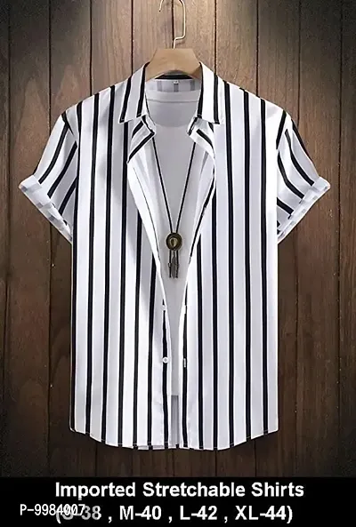 Classic Polyester Spandex Striped Casual Shirts for Mens