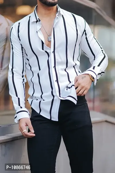 Men Slim Fit Striped Mandarin Collar Casual Shirt-thumb2