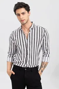 Stylish White Polyester Spandex Regular Fit Printed Casual Shirt For Men-thumb1