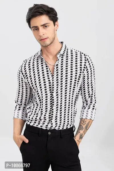 Stylish White Polyester Spandex Regular Fit Printed Casual Shirt For Men-thumb2