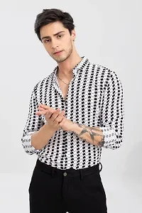 Stylish White Polyester Spandex Regular Fit Printed Casual Shirt For Men-thumb3