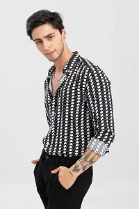 Classic Black Cotton Spandex Printed Casual Shirt For Men-thumb3