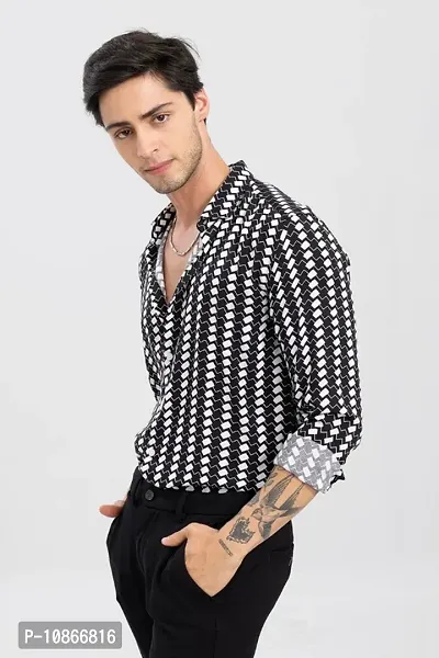 Classic Black Cotton Spandex Printed Casual Shirt For Men-thumb4