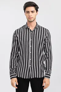 Classic Black Cotton Spandex Printed Casual Shirt For Men-thumb4