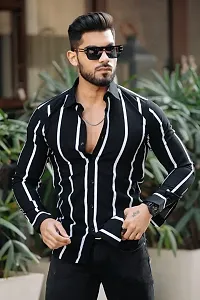 Classic Polyester Spandex Striped Casual Shirts for Mens-thumb1