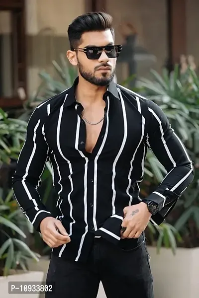 Classic Polyester Spandex Striped Casual Shirts for Mens-thumb2