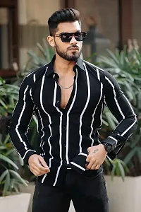 Classic Polyester Spandex Striped Casual Shirts for Mens-thumb2