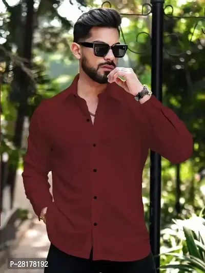 Mens Solid Slim Fit Popcorn Casual Shirt with Spread Collar  Full Sleeves