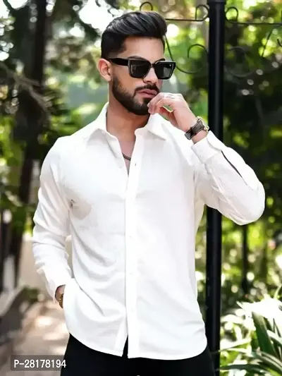 Stylish Polycotton White Long Sleeve Shirt For Men-thumb0