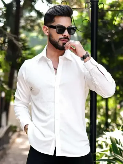 Mens Solid Slim Fit Casual Shirt With Spread Collar Full Sleeves