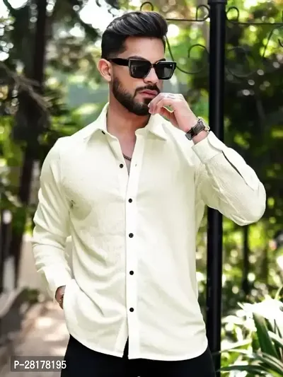 Mens Solid Slim Fit Popcorn Casual Shirt with Spread Collar  Full Sleeves