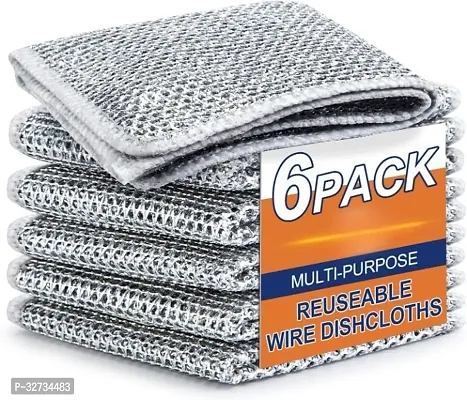 Multipurpose Wire Dishwashing Rags for Wet and Dry Stainless Steel Scrubber Non-Scratch Wire Dishcloth (Pack 6)