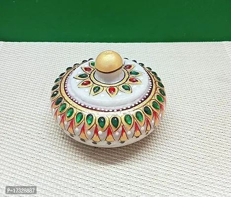 Avenew Decorative Marble Kumkum Box/Sindoor Dibbi/Pill Box Showpiece Gifts (Yellow)-thumb0