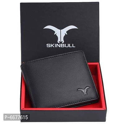 SKINBULL RFID Protected Black Genuine High Quality Leather Wallet for Men-thumb0