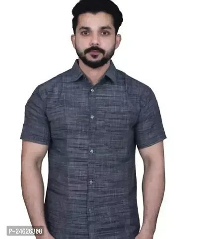 Reliable Grey Melange Cotton Short Sleeves Casual Shirt For Men-thumb0