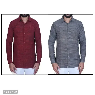 Reliable Khadi Cotton Textured Long Sleeves Casual Shirts For Men Pack Of 2