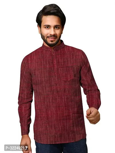 Reliable Maroon Khadi Cotton Short Length Kurta For Men