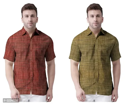 Reliable Multicoloured Khadi Cotton Printed Short Sleeves Casual Shirt For Men Pack Of 2-thumb0