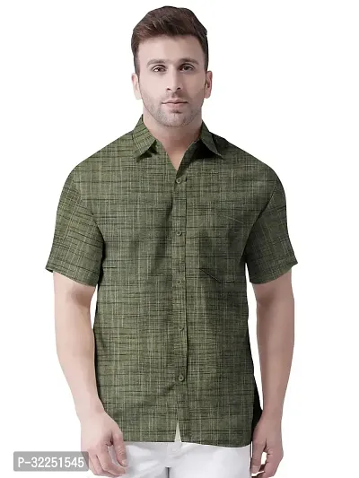 Stylish Green Khadi Cotton Solid Short Sleeves Shirt For Men-thumb0