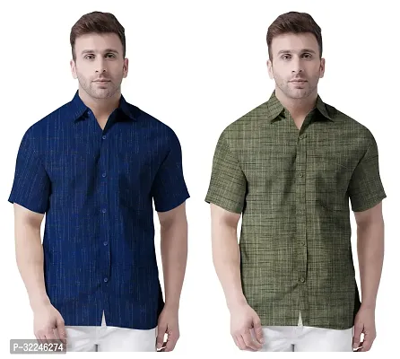 Reliable Multicoloured Khadi Cotton Printed Short Sleeves Casual Shirt For Men Pack Of 2-thumb0