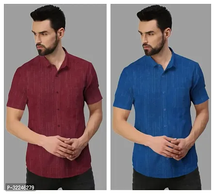 Reliable Multicoloured Khadi Cotton Printed Short Sleeves Casual Shirt For Men Pack Of 2