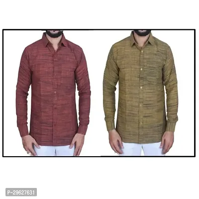 Reliable Khadi Cotton Textured Long Sleeves Casual Shirts For Men Pack Of 2-thumb0