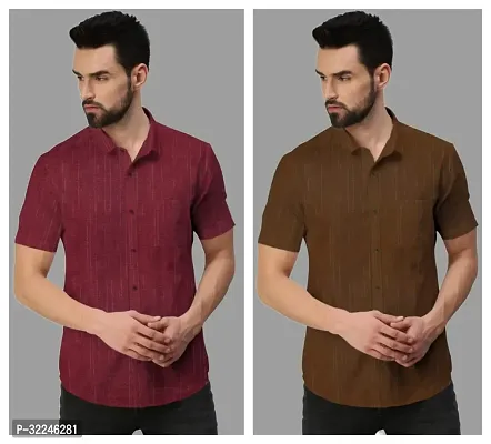 Reliable Multicoloured Khadi Cotton Printed Short Sleeves Casual Shirt For Men Pack Of 2