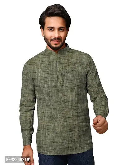 Reliable Green Khadi Cotton Short Length Kurta For Men