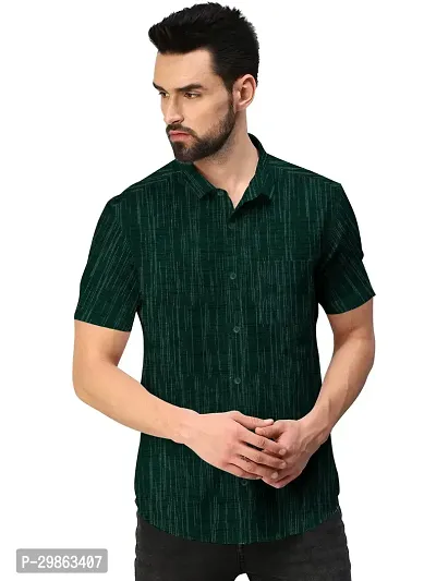 Elegant Green Khadi Cotton Self Pattern Casual Shirts For Men-thumb0