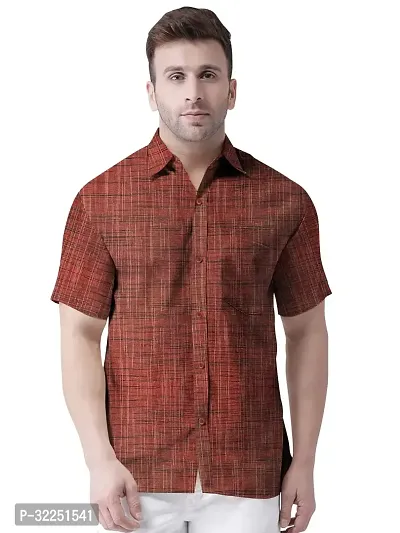 Stylish Orange Khadi Cotton Solid Short Sleeves Shirt For Men-thumb0