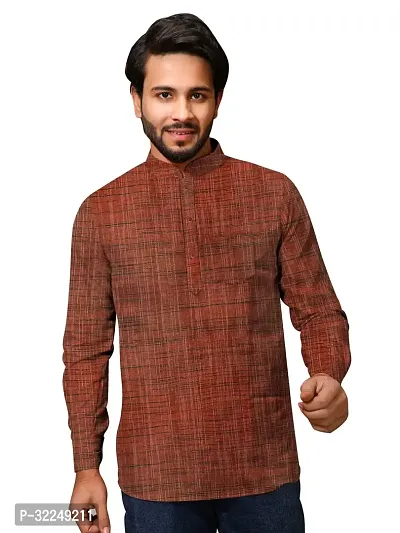 Reliable Brown Khadi Cotton Short Length Kurta For Men