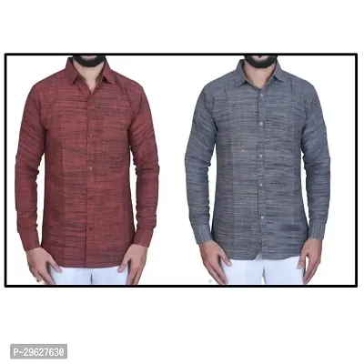 Reliable Khadi Cotton Textured Long Sleeves Casual Shirts For Men Pack Of 2