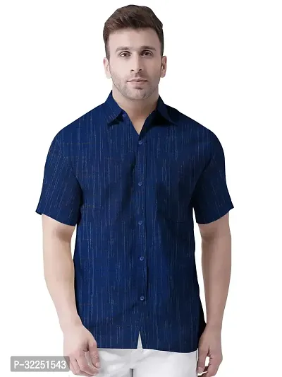 Stylish Blue Khadi Cotton Solid Short Sleeves Shirt For Men-thumb0