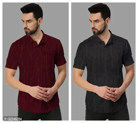 Reliable Multicoloured Khadi Cotton Printed Short Sleeves Casual Shirt For Men Pack Of 2-thumb0