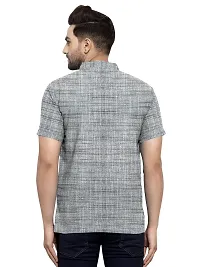 Elegant Grey Khadi Cotton Self Pattern Casual Shirts For Men-thumb1