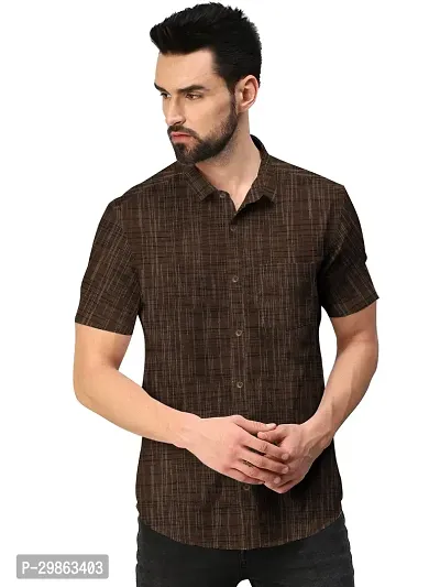 Elegant Brown Khadi Cotton Self Pattern Casual Shirts For Men-thumb0