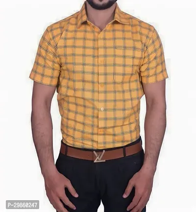 Reliable Yellow Cotton Blend Short Sleeves Casual Shirt For Men