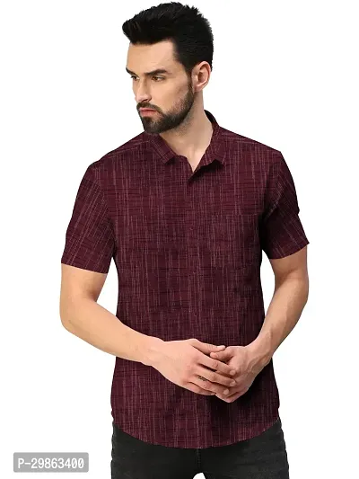 Elegant Maroon Khadi Cotton Self Pattern Casual Shirts For Men-thumb0