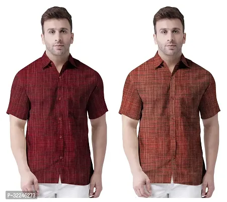 Reliable Multicoloured Khadi Cotton Printed Short Sleeves Casual Shirt For Men Pack Of 2-thumb0