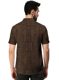 Elegant Brown Khadi Cotton Self Pattern Casual Shirts For Men-thumb1