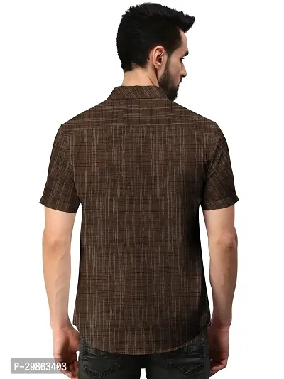 Elegant Brown Khadi Cotton Self Pattern Casual Shirts For Men-thumb3