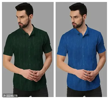 Reliable Multicoloured Khadi Cotton Printed Short Sleeves Casual Shirt For Men Pack Of 2